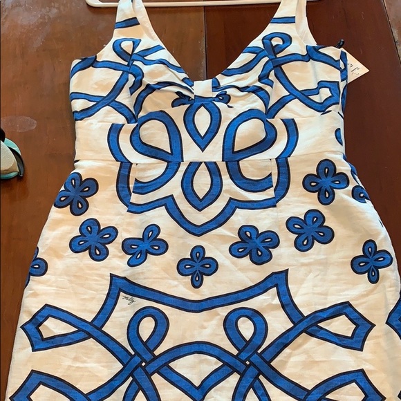 MILLY  SIZE 10  BNWT BLUE AND WHITE LINEN DRESS - Picture 4 of 4